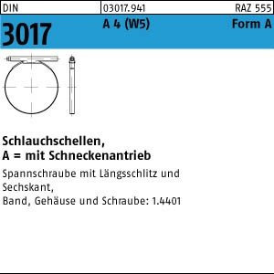 1 Schlauchschellen DIN 3017 A4 120-140/12 C7 -W5 Niro Edelstahl-Stahl A4