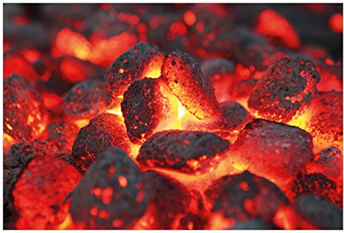 Wallario Premium XXL-Vliestapete Glühende Kohlen im Kamin - Fototapete Größe: 400 x 267 cm