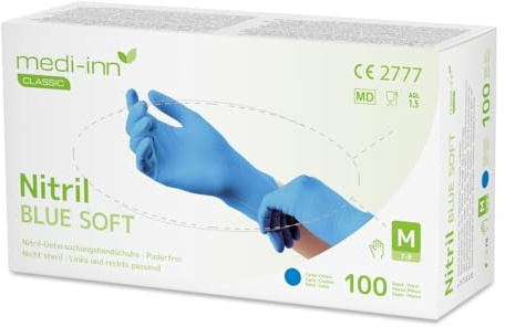 Medi-Inn Nitril blue soft Einweghandschuhe Größe M | 1000 Stück | Nitril Einmalhandschuhe blau in praktischer Spenderbox | latexfrei & puderfrei