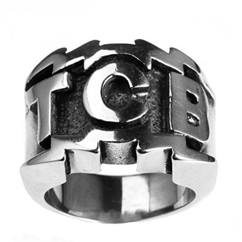PAURO Herren Edelstahl Gravierte Charakter TCB Silber Ring Größe 68 (21.6)