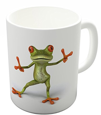 Becher/Tasse/Kaffeebecher/Kaffeepott aus Keramik - 300 ml Motiv: 3D-Frosch tanzt Boogie (04)