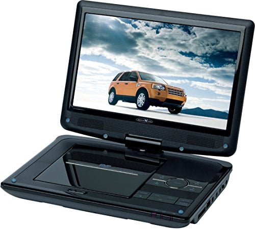 Reflexion DVD1003 tragbarer DVD-Player 10 Zoll (25,4 cm) mit hoher Auflösung (1.024 x 600) drehbarem Display und Kfz-Zubehör (USB, SD, HD-Panel, Anti-Schock, Li-Polymer Akku, 12 Volt Adapter und Haltegurte)