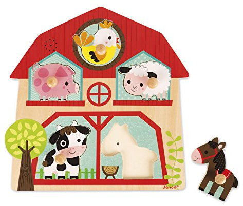 Janod J07079 Wooden Musical Puzzle, The Friends of The Farm