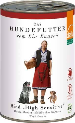 defu Hundefutter | 12 x 410 g | Bio Rind Sensitiv getreidefrei | Premium Bio Nassfutter Menü | Alleinfuttermittel für Hunde