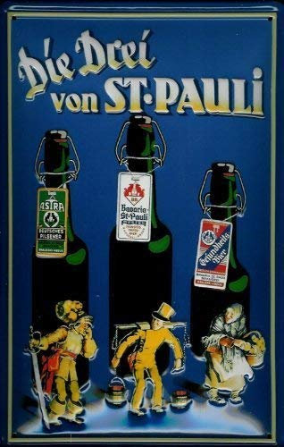 Blechschild Nostalgieschild Bier Hamburg Die DREI von St. Pauli Hummel Schild Bierwerbung