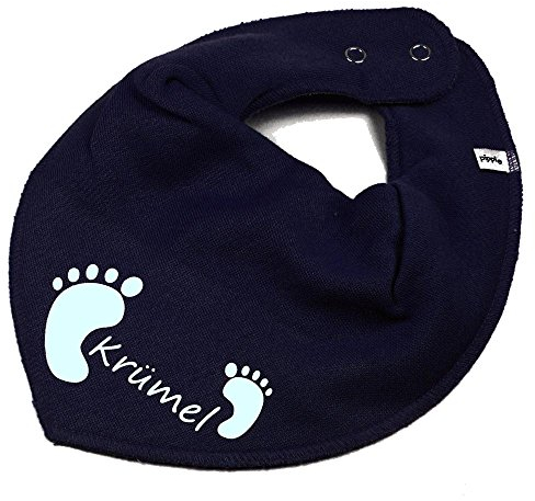 HALSTUCH mit Namen oder Text personalisiert für Baby oder Kind aus Baumwolle in Einheitsgröße Füßchen blau