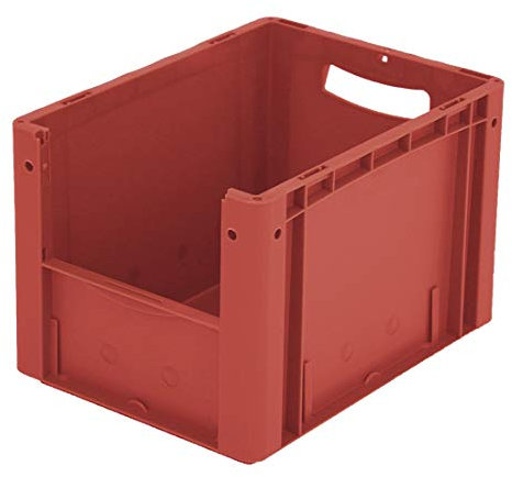 BITO 43-14983 Eurostapelbehälter XL mit stirnseitiger Sicht Entnahmeöffnung, 400 mm x 300 mm x 270 mm, 20 kg Inhaltsbelastung, Rot