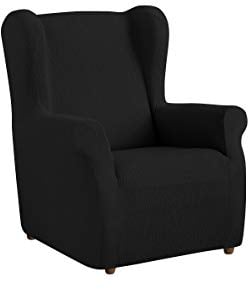 Textilhome Ohrensessel Bezug 1-Sitzer Jacquard Stretchhusse für Ohrensessel, Elastischer Ohrensesselbezug & Überzug, Sesselschoner Waschbar, Schwarz 70–100 cm
