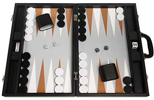 48,3 cm Premium Backgammon-Set - Große Größe - Black Board, White und Rum Points