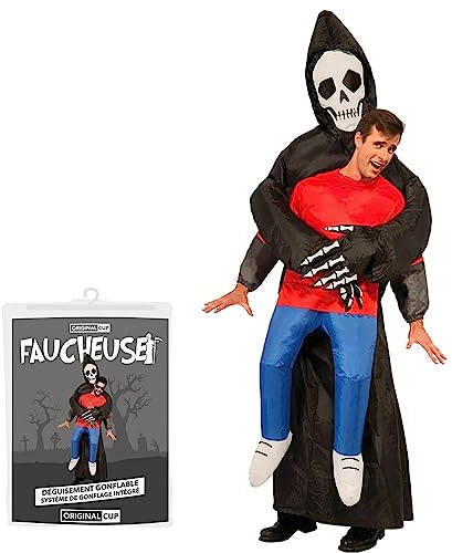 AirSuit® Aufblaseres Sensenmann-Kostüm | Aussergewöhliches Köstum für Halloween | Premium Qualität | Größe Erwachsene 160 bis 190cm | Polyester | Aufblassystem inbegriffen | OriginalCup®