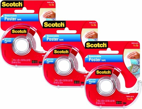 Scotch Removable Poster Tape, 3/4 x 150 Inches, 3 Pack