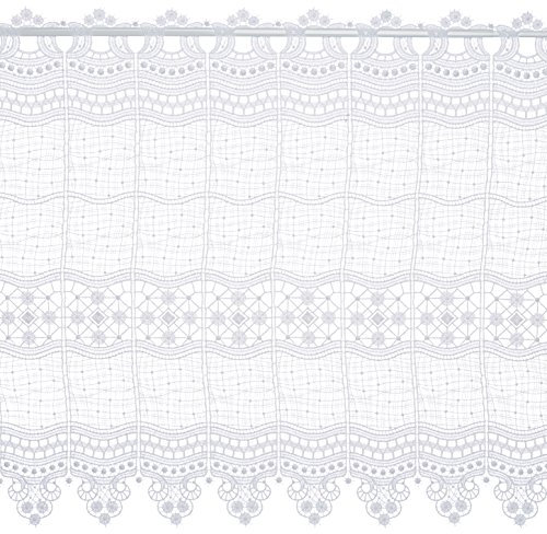 Plauener Spitze by Modespitze, Store Bistro Gardine Scheibengardine mit Stangendurchzug, hochwertige Stickerei, Höhe 58 cm, Breite 112 cm, Weiß