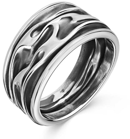 MATERIA by Matthias Wagner Massiver Damen Ring Silber 925 breit mit Wellen Muster antik