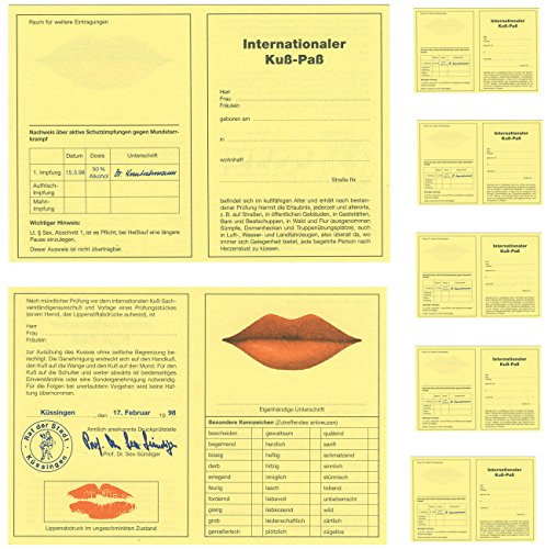 Noname Kuss-Prank: 6 Scherzkarten, Ausweis - Partygag, Scherzartikel - SPIELZEUGE UND SPIELE - Unisex - Teen, Young Adult, Adult - Gelb - Indoor - Keine Batterien erforderlich - Manuell - Partyspiel