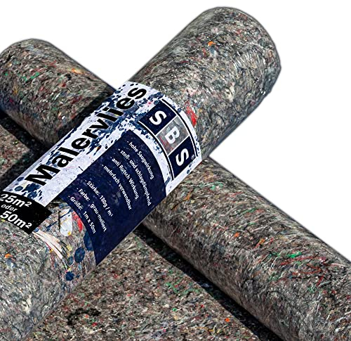 SBS® Malervlies | 25m² Rolle | Abdeckvlies Schutzvlies mit PE-Folie | Anti-Rutsch Beschichtung | Oberflächenschutz bei Renovierung | Möbelschutz beim Umzug