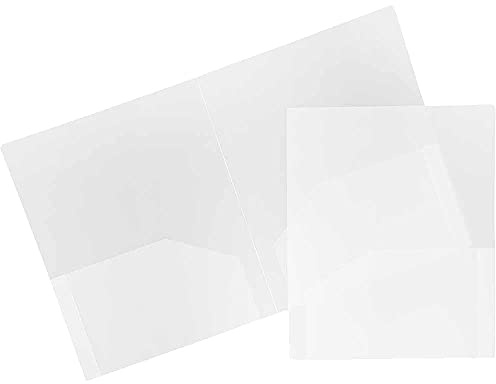 JAM PAPER Heavy Duty Plastic 2 Pocket Extra Tough School Folders - Clear - 6/Pack