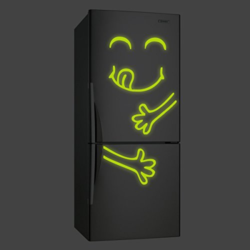 (124x 240cm) Glowing Vinyl Kühlschrank Aufkleber Cute Happy Yummy Face/Glow in Dark Full Magen Silhouette Küche Aufkleber/Leuchtziffern Kühlschrank Wandbild