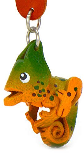 MONKIMAU Schlüsselanhänger Tiere 3D Chamäleon Tier aus Echtleder - handgefertigt Leder Tieranhänger - Geschenk für Damen, Frauen, Kinder und Tierliebhaber
