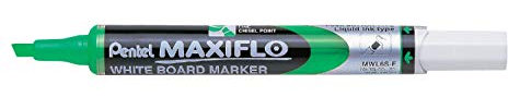 Pentel Maxiflo Whiteboard-Marker, trocken abwischbar, mittlere Keilspitze, grüne Flüssigtinte, 12 Stück