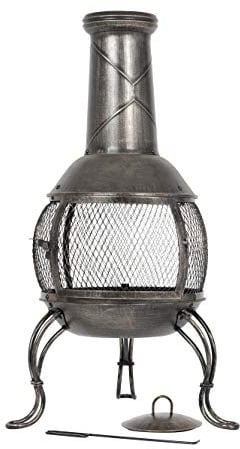 La Hacienda - Leon Medium Mesh Steel Chiminea - Patio Heater - Log Burner - 360 View - Easy to Assemble - Bronze Effect - 90cm Tall x 37cm Dia.