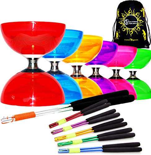 Juggle Dream Diabolo Set Cyclone Quartz II (6 Couleurs) - Pro Triple Roulement Diabolo + Diablo Baguettes en Aluminum et Ficelle + Flames N Games Sac de Transport. (Rouge)