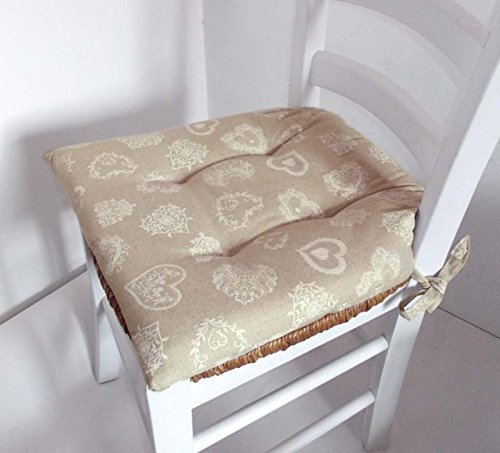 -Confezioni Giuliana - 4 cojines cubre sillas, para sillas de cocina, diseño de corazones, color crema, estilo tirolés, 40 x 40 cm