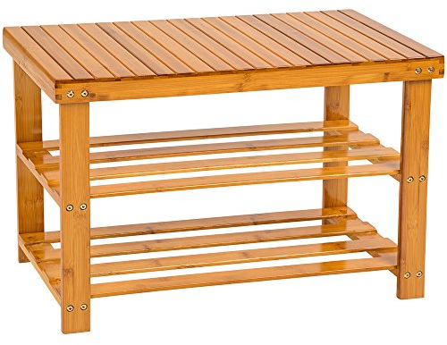 tectake Schuhregal aus Bambus Holz - Diverse Modelle - (70x28x45.5cm mit Sitzfläche | Nr. 401650)