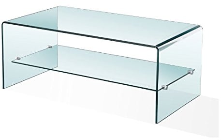 Oak Furniture King Luna Stylish 12mm Curved Glass Coffee Table with Shelf | Modern Minimalist Tempered Bent Glass Low Living Room Occasional Table | 120 x 40 cm | Luna