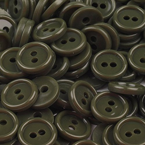 BIG-SAM - 2-Loch Hemdknöpfe/Blusenknöpfe - rund - 10 Stück - 18 - viele Farben zur Auswahl - (Grün-Olive)