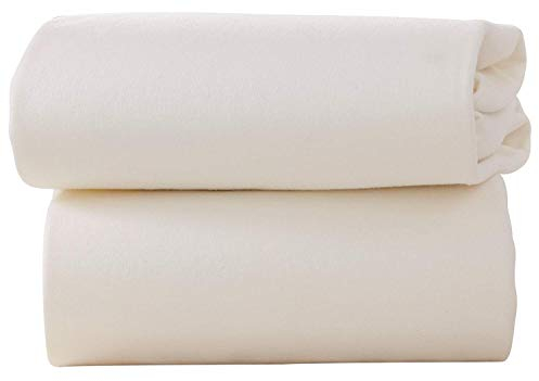 Clair de Lune Spannbettlaken für Babykörbchen, Jersey, Baumwolle, 74 x 30 cm, Weiß, 2 Stück