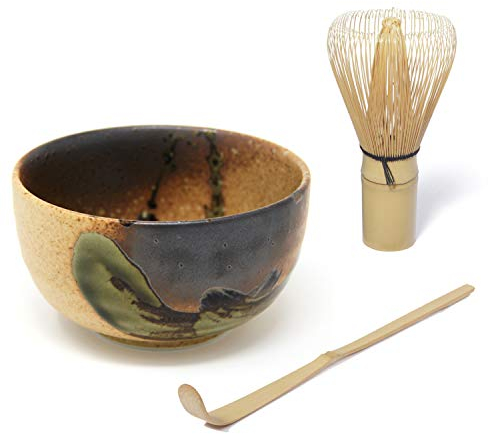 Quertee Japonés de té Matcha Juego - Original japonesa Cuenco - 400 ml Plus escoba de té Matcha Chasen - matchabesen Plus Matcha Cuchara de bambú