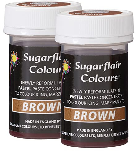 Sugarflair Brown Pastel Food Colouring Paste, Highly Concentrated for Use with Sugar Pastes, Buttercream, Royal Icing or Cake Mix, Subtle Colour Dye - 25g (Pack of 2)
