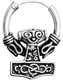NKlaus Einzel 925 STERLING SILBER Keltische Bali Ohrschmuck 16mm Creole Thors Hammer 7066