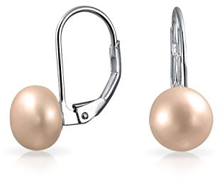 Boucles D'Oreilles Simples En Perles De Culture D'Eau Douce Rose Pâle Pour Femmes .925 Argent Sterling
