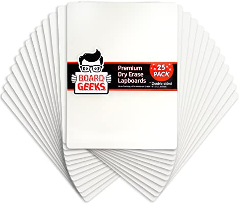 Board Geeks 25 Mini-Whiteboards Set - Doppelseitige Tafeln für Kinder, Lehrer und Schüler - Weißbrett Set - 22x30 cm