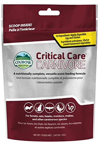 Oxbow Critical Care Carnivore, Made with Whole Egg & Dried Chicken, Assist Feeding Formula for Carnivores, Cat Supplements, Ferret Food Recovery, Small Animal Pet Products, Made in USA, 70 Gram Bag
