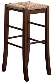 Okaffarefatto Maddaloni - Chaise tabouret carré en bois massif avec assise en paille h 67 cm de terre – déjà monté couleur noyer foncé