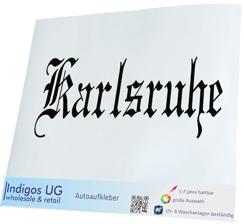 INDIGOS UG Auto Aufkleber Auto - 200x80 mm - Stadt Karlsruhe - schwarz - Selbstklebender Sticker für Auto, Fenster, Bus oder LKW