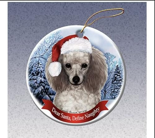 Holiday Pet Gifts Christbaumschmuck aus Porzellan, Motiv Pudel, Weihnachtsmütze, silberfarben