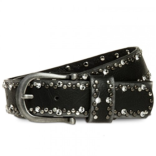 Caspar GU292 Damen Gürtel mit dezentem Strass und Nieten Dekor, Gürtelgröße:85 [für Körperumfang 86-90 cm], Farbe:schwarz