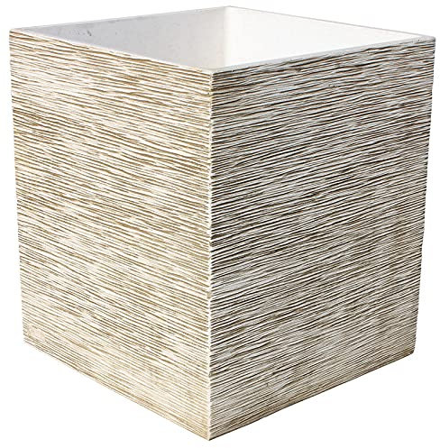 AnaParra Jardinera Cuadrada Moderna en hormigón aligerado para Exterior Caspio 49X49X55cm. Natural Blanco (Musgo Verde)