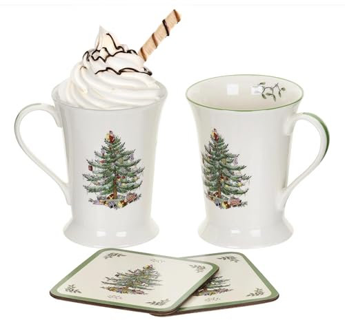 Spode Christmas Tree Mug and Coaster Set, Set of 2