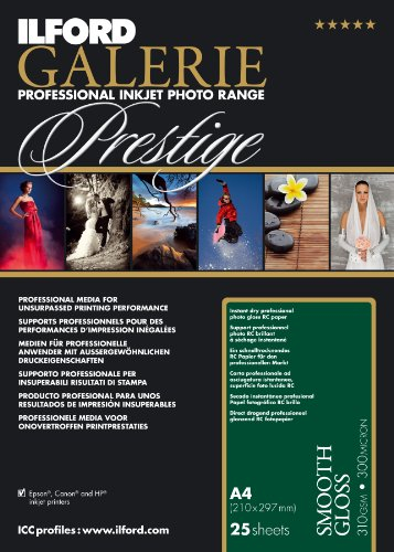 Ilford 2001733 Galerie Prestige Kopierpapier für Tintenstrahldrucker, seidig-glänzend, DIN A4, 25 Blatt