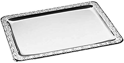 APS 382 Plateau en acier inoxydable SCHÖNER ESSEN avec bord décoré, 42 x 31 cm