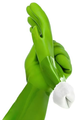 Kitchen-Star Ultimate Rubber Household PVC Gloves with Comfortable Cotton Lining, Anti-Slip surface, Kitchen Dishwashing, Extra Thickness, Kitchen Cleaning, Working, Painting, PetCare (X-Large, Green)