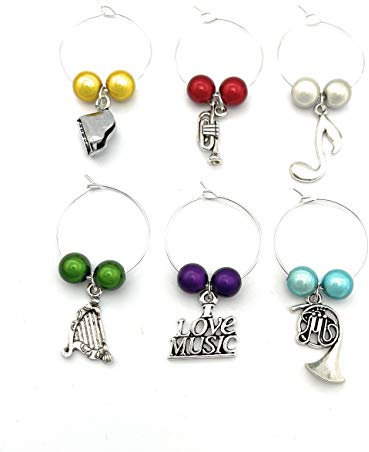 Libby's Market Place Musical Wine Glass Charms with Organza Gift Bag