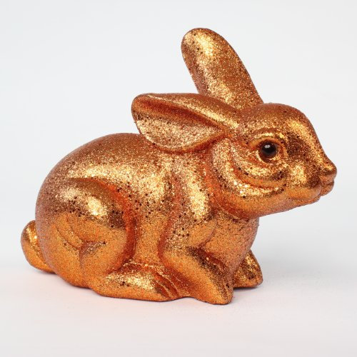 Osterhase Hase Ostern Osternest Kunststoff Glitzer Glitter sitzend, 16,5 cm orange