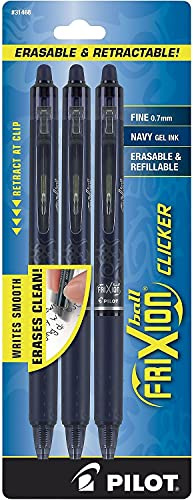 PILOT FriXion Clicker Erasable Pens, Refillable & Retractable Gel Ink Pens, Fine Point 0.7 mm, Navy Ink, 1-Pack (Pack of 3) - Ideal for School, Journaling, & Office Writing