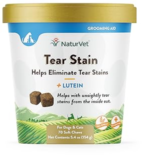 NaturVet – Tear Stain Plus Lutein – Eliminates Unsightly Tear Stains – Enhanced with Cranberry Extract, Marshmallow Root & Oregon Grape Root – for Dogs & Cats – 70 Soft Chews