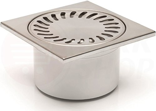Senkrechter Bodenablauf edelstahl Duschablauf 150 x 150 mm DN 50/84 Badablauf (MKK321N) Sperrwasser Siphon 53-58 l/min Belastung bis K3-300 kg